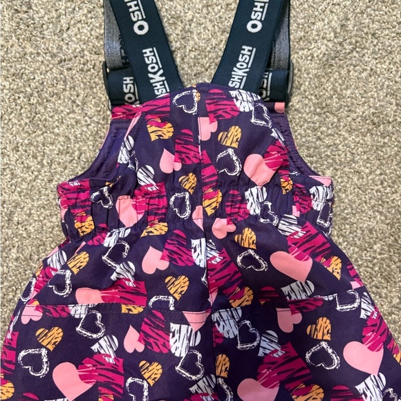 OshKosh B'gosh Purple Pink Heart Printed Kids Snow Bib Overalls Size 12m - Picture 4 of 9
